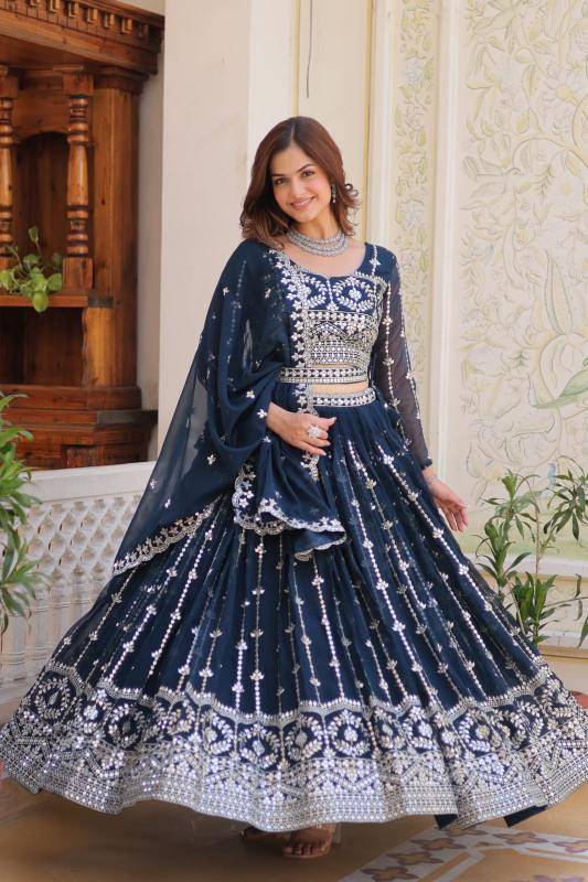 Ram-085 Georgette Blue Surat lehengha choli wholesalers